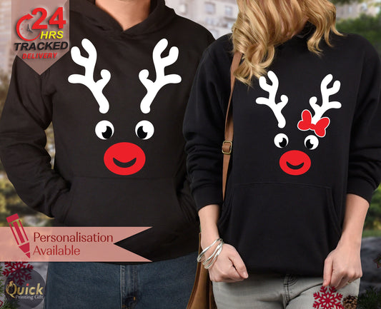 Reindeer Couple Christmas Hoodie: Matching Family Outfits