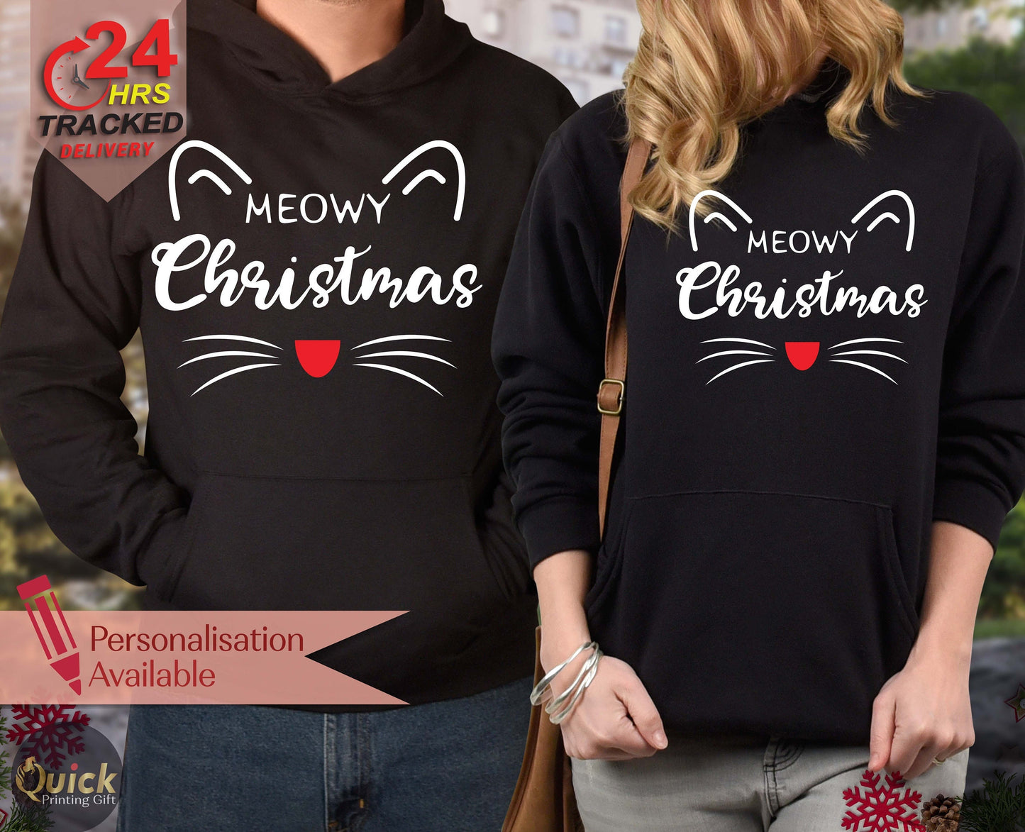 Funny Christmas Hoodies for Women Men, Cat Lover Hoodies, Christmas Couple Hoodies, Christmas Gifts for Cat Mum