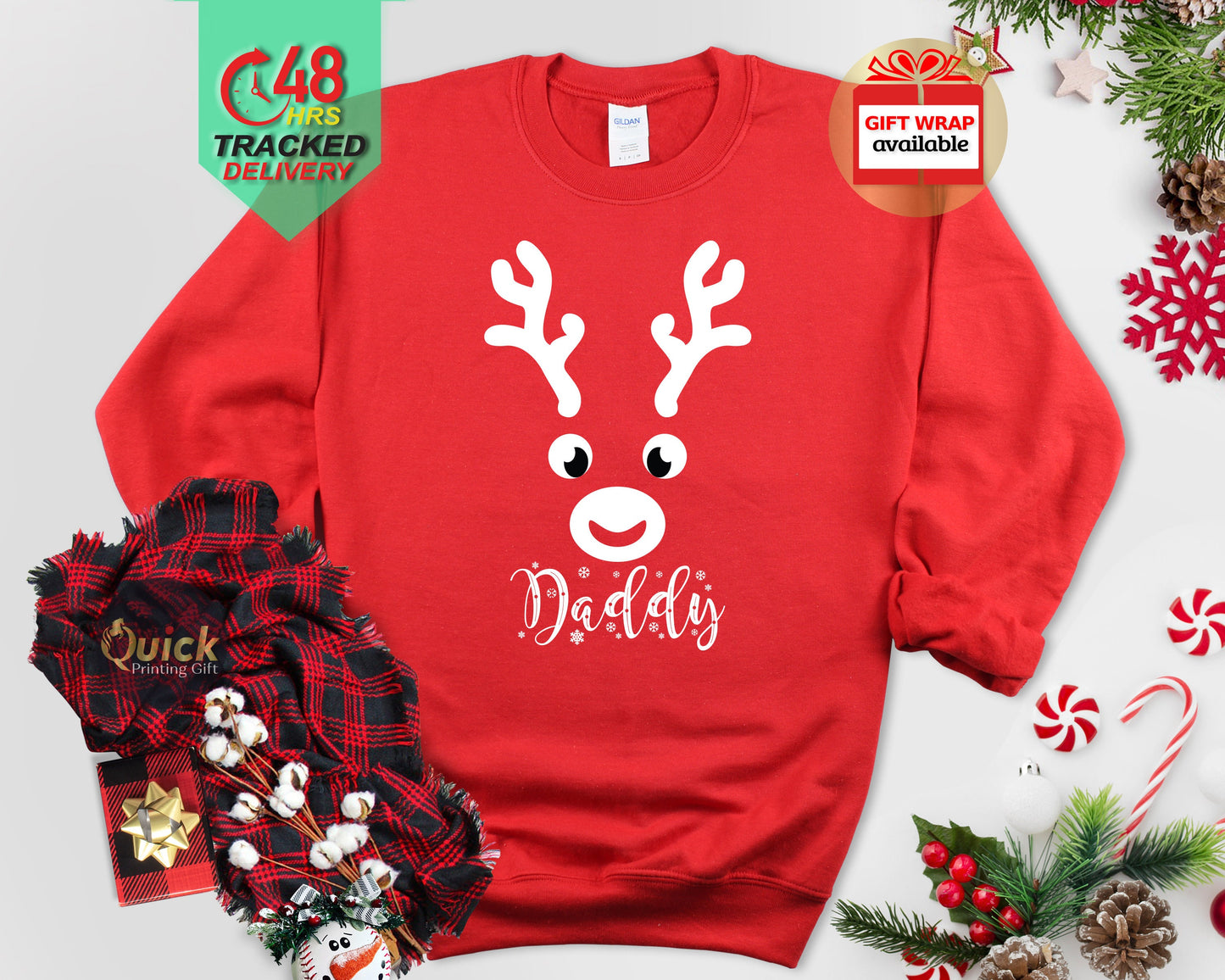 Personalized Reindeer Christmas Sweatshirt: Matching Family Jumpers