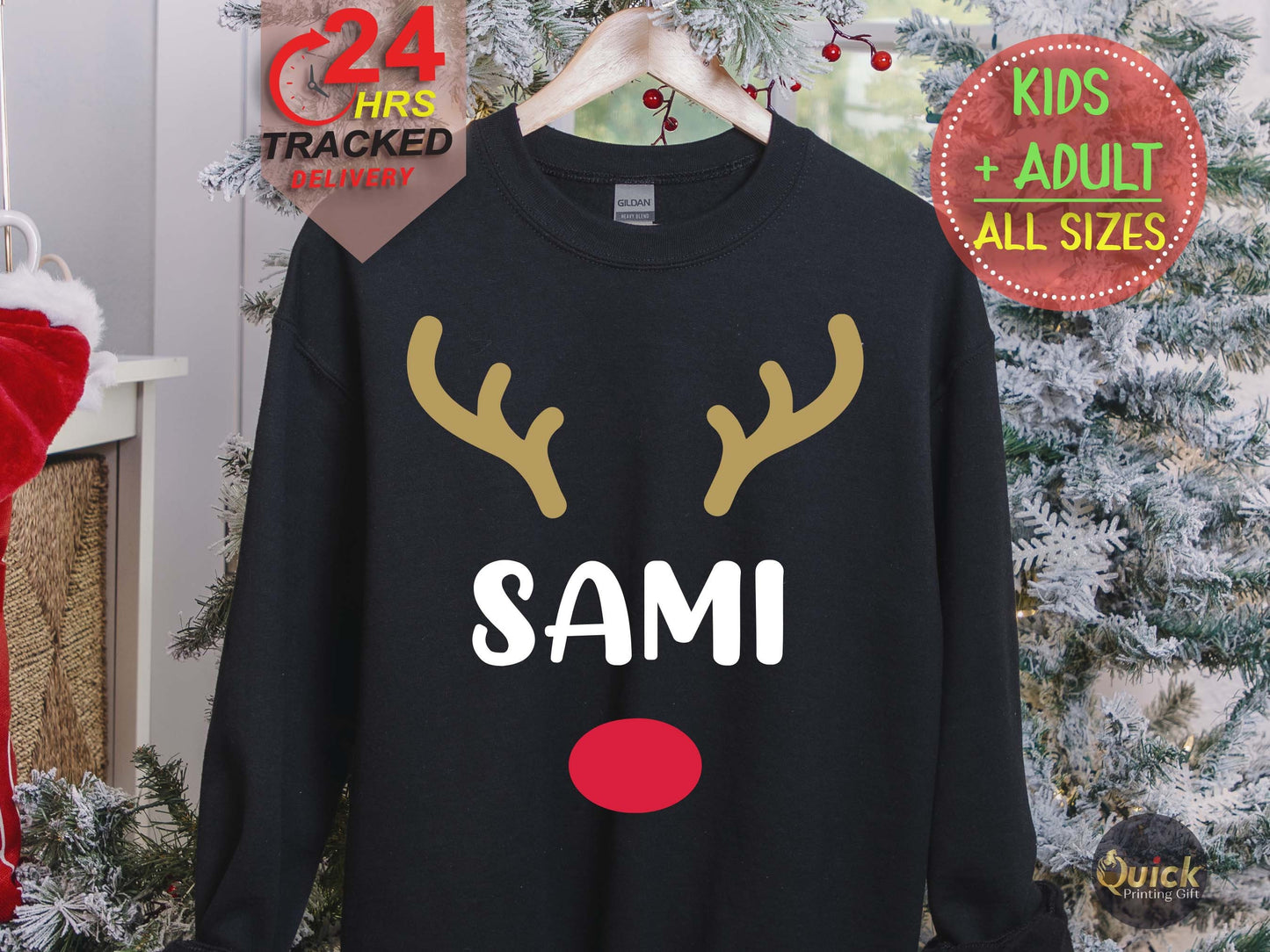 Personalized Reindeer Christmas Family Sweatshirt: Matching Holiday Jumpers