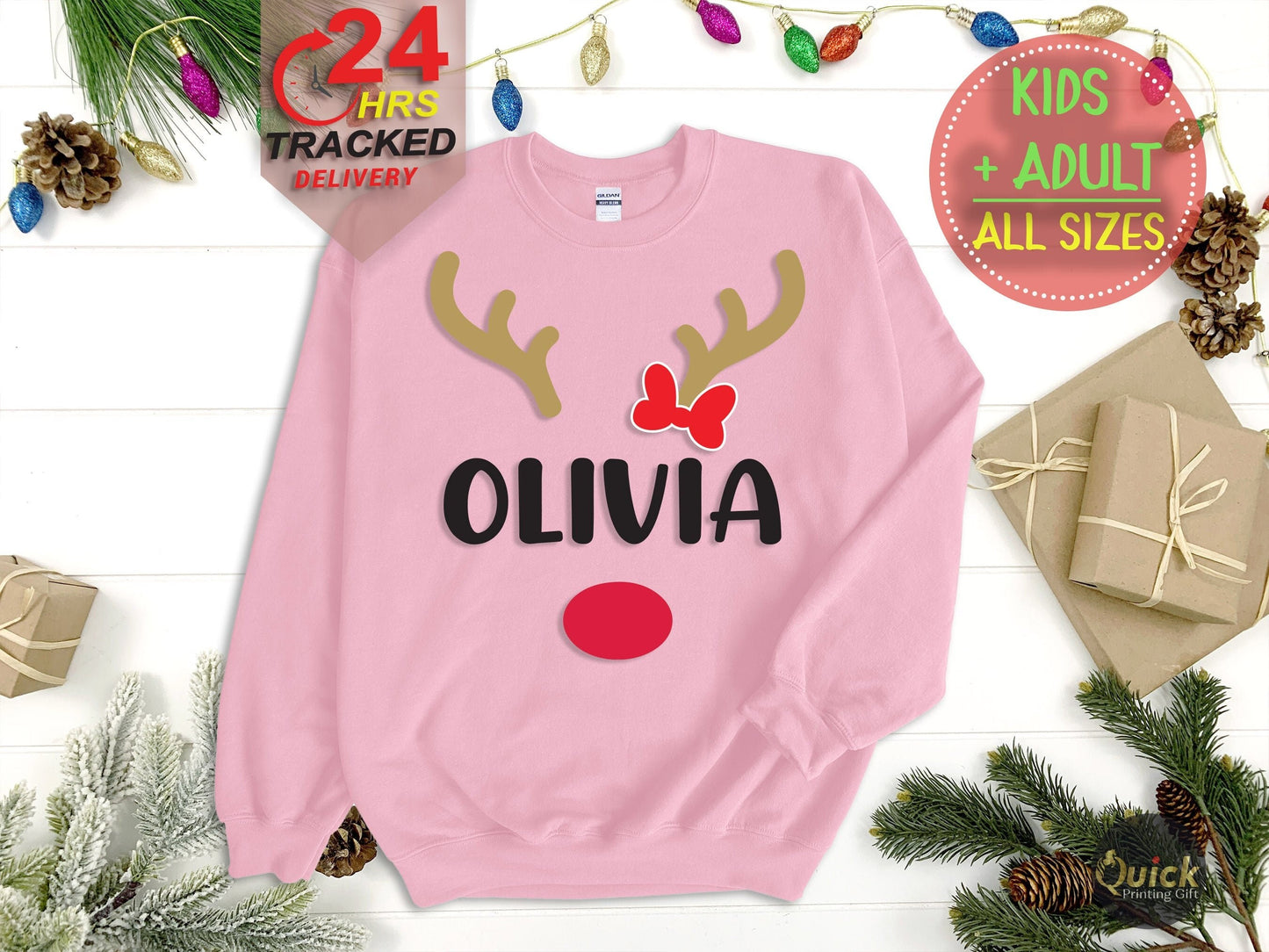 Personalized Reindeer Family Christmas Sweatshirt: Matching Holiday Jumpers