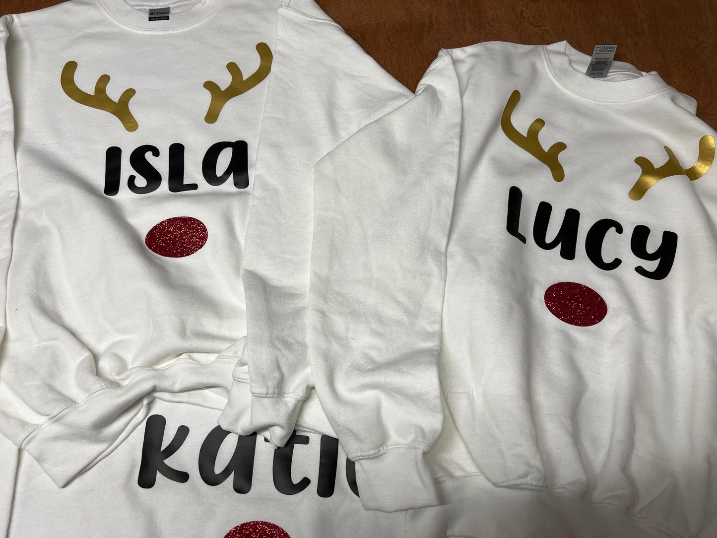Personalized Reindeer Christmas Family Sweatshirt: Matching Holiday Jumpers