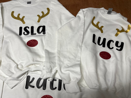 Personalized Reindeer Family Christmas Sweatshirt: Matching Holiday Jumpers