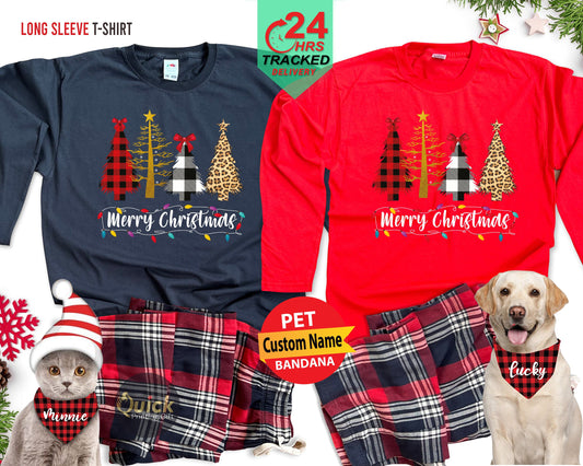 Matching Family Christmas Pajamas: Long Sleeve Shirts & Flannel Pants