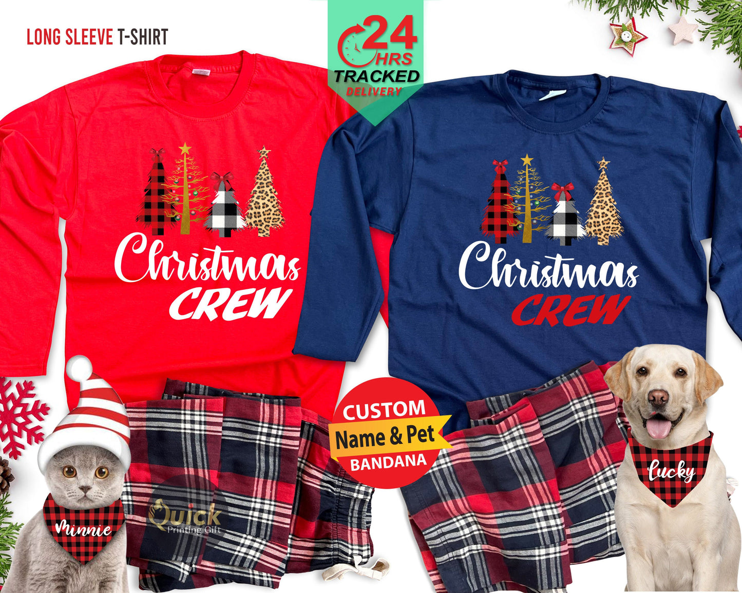 Matching Christmas Crew Long Sleeve T-Shirt: Family Holiday Pajamas