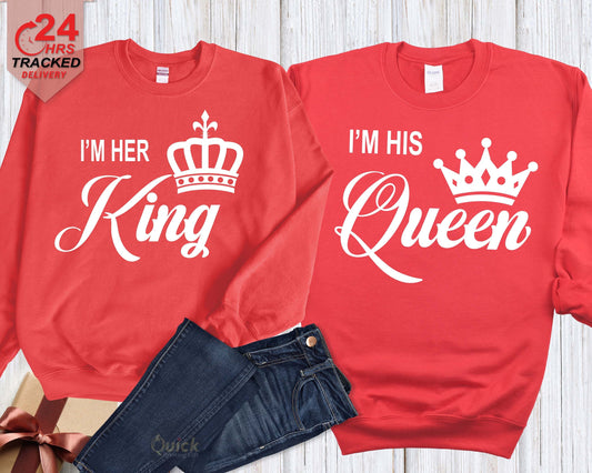 Her King His Queen Sweatshirts: Matching Couple Christmas Jumpers