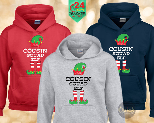 Cousin Squad Elf Hoodie: Family Matching Christmas Jumper