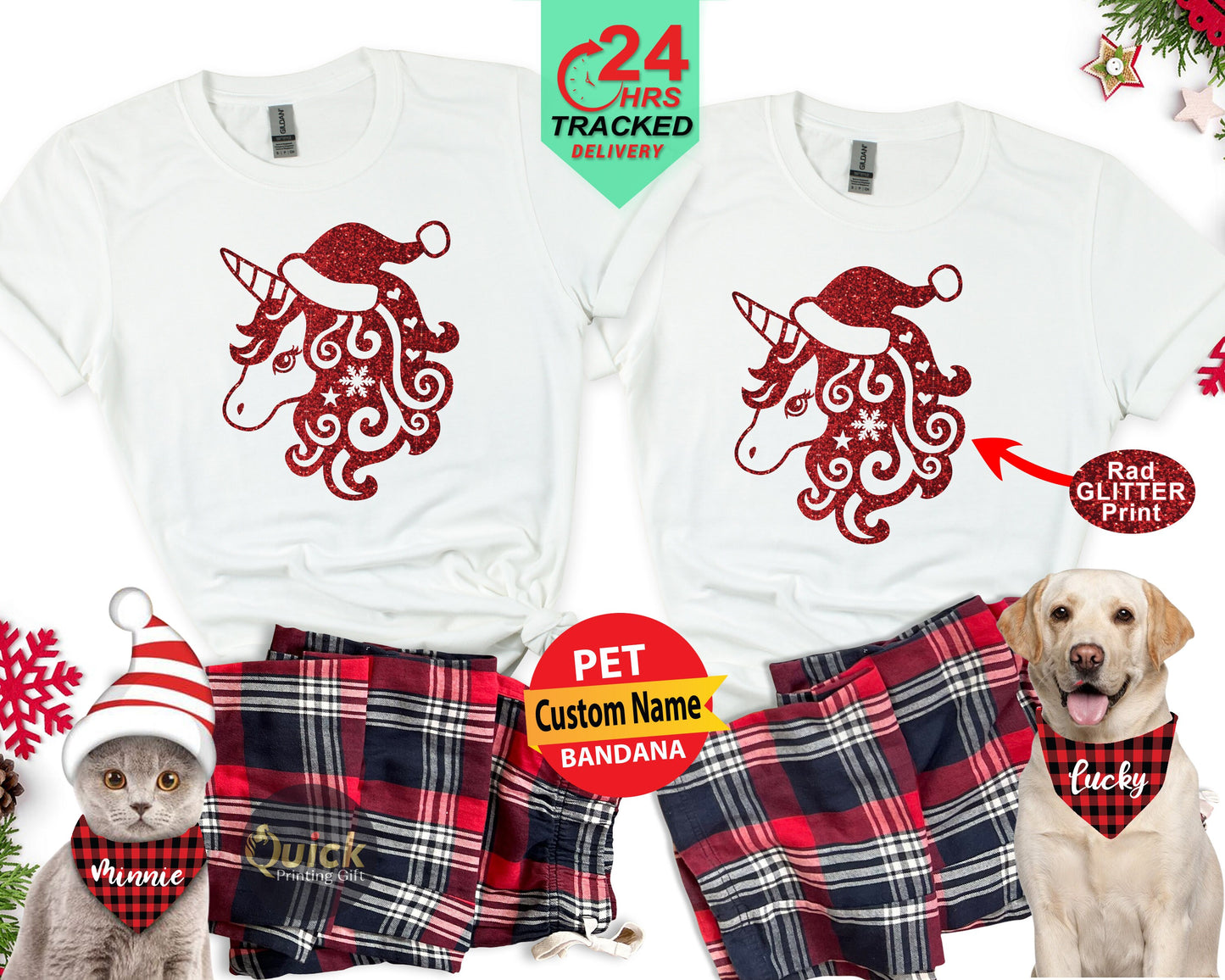 Personalized Christmas Kids T-Shirt: Reindeer or Unicorn, Matching Family Shirts