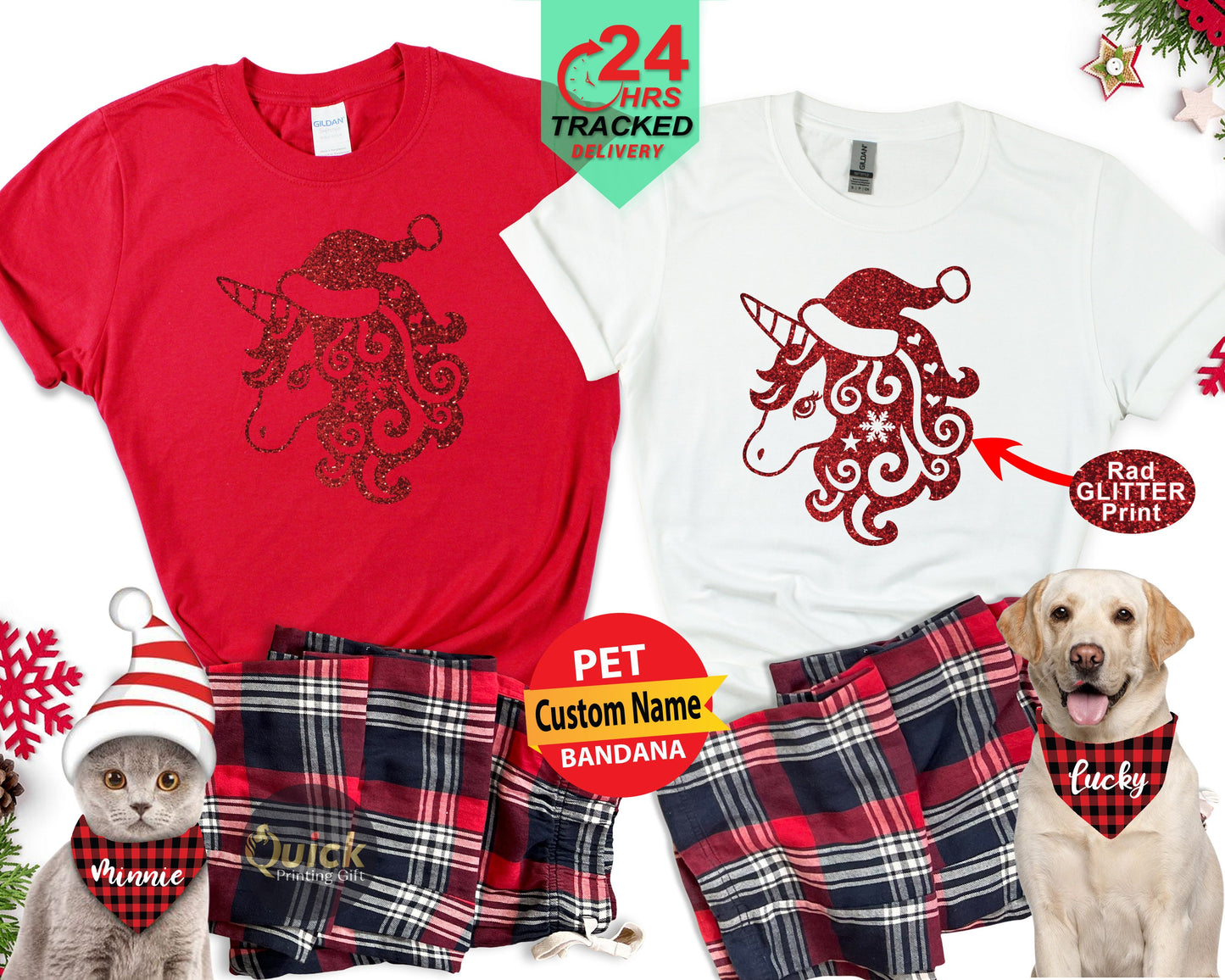 Personalized Christmas Kids T-Shirt: Reindeer or Unicorn, Matching Family Shirts