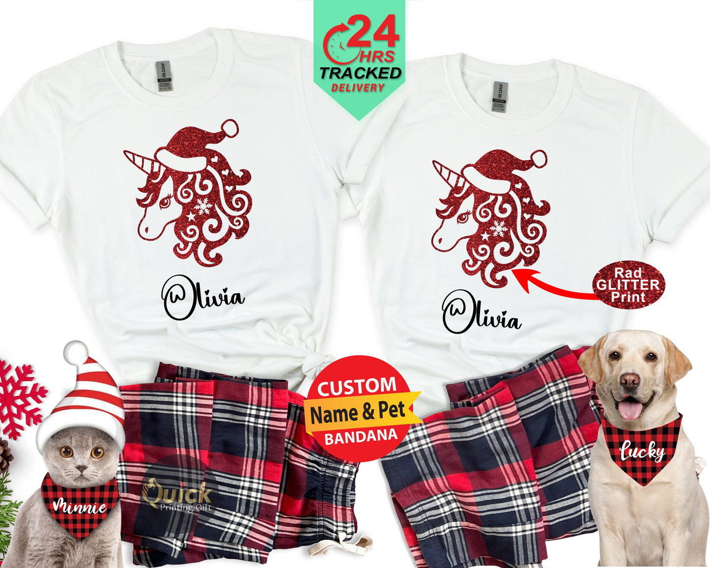 Personalized Christmas Unicorn T-Shirt: Matching Family Tees