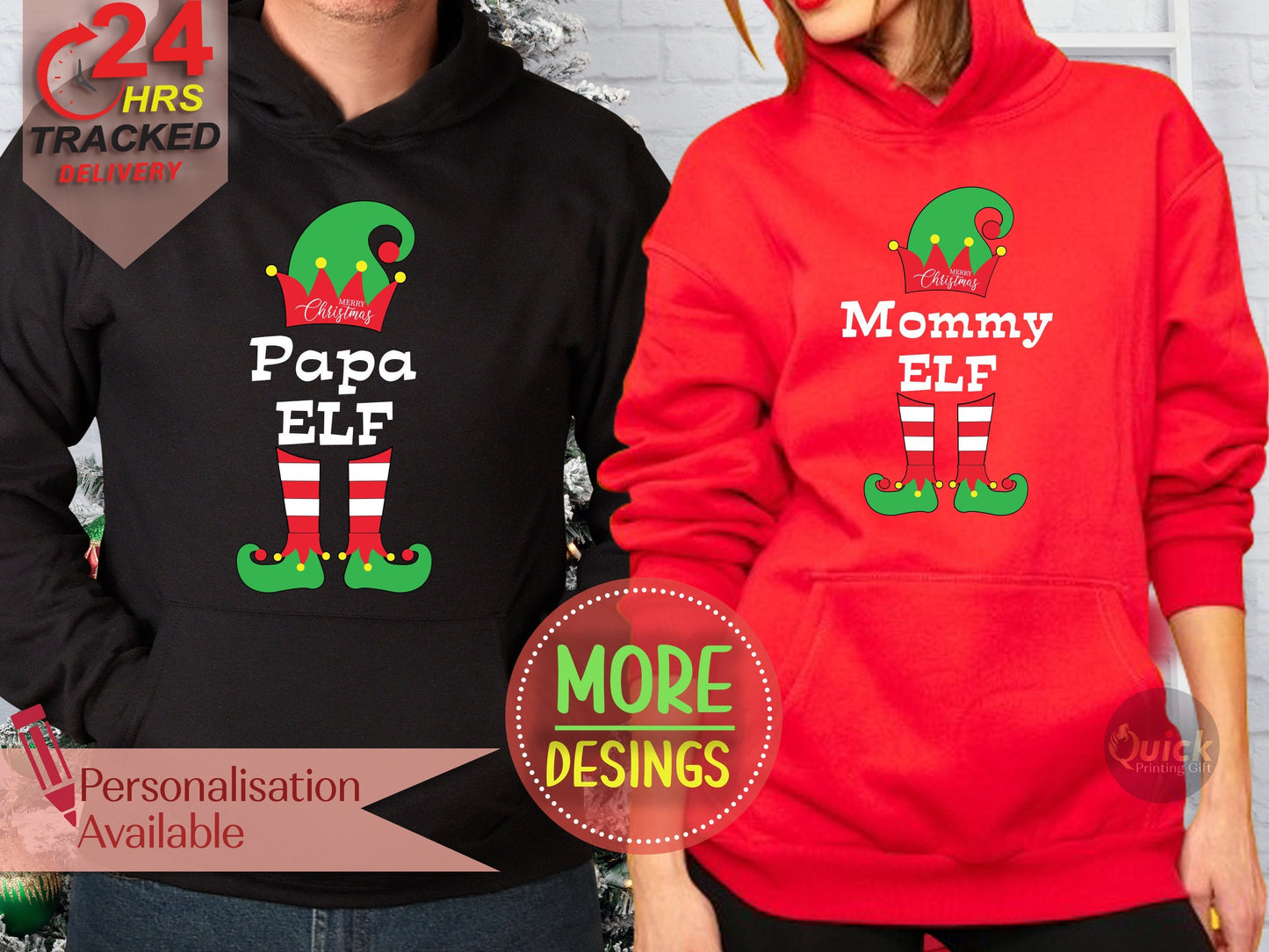 Personalized Family Elf Christmas Hoodie: Matching Dad Mum Sweatshirt