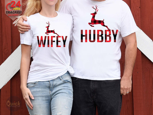 Hubby Wifey Christmas T-Shirts: Matching Couple Shirts