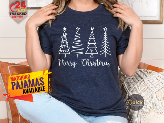 Ladies Christmas Tree Shirt, Merry Christmas Tshirt for Women, Christmas Gift Shirt, Christmas Pajamas Women, Christmas Gift for Friend
