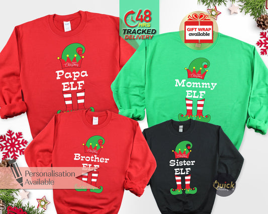 Custom Family Elf Christmas Sweatshirt: Matching Holiday Jumper