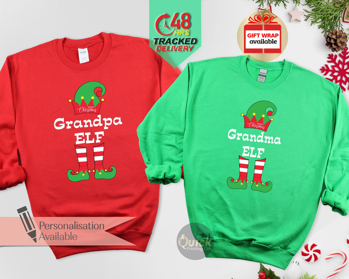 Funny Grandpa/Grandma Elf Christmas Sweatshirt: Matching Family Jumper
