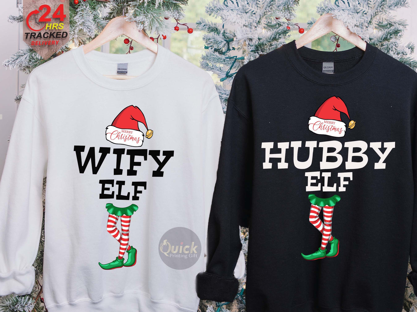 Hubby Wifey Elf Christmas Sweatshirt: Matching Couple Jumpers