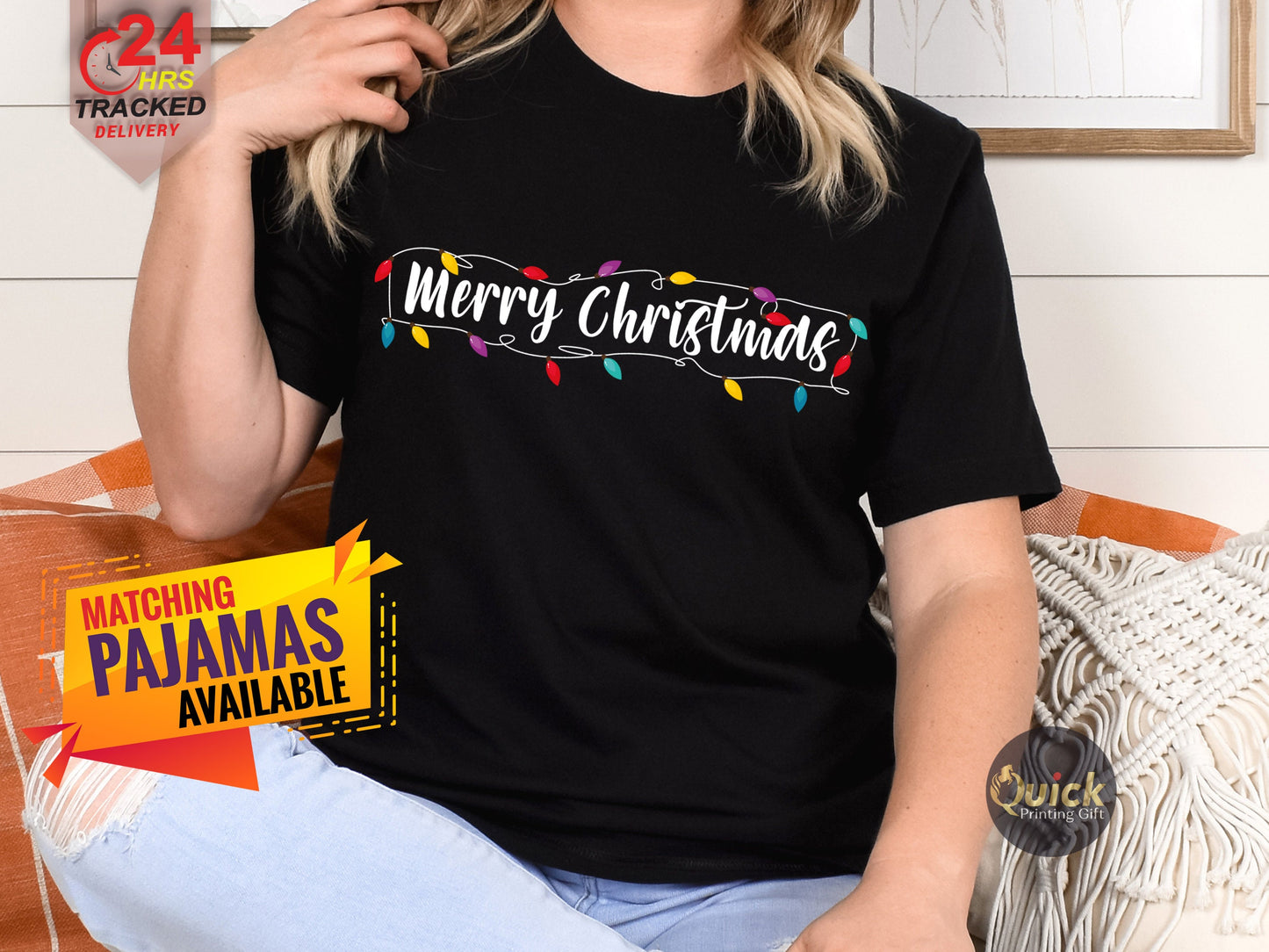 Merry Christmas Lights Shirt: Soft Cotton Holiday Tee