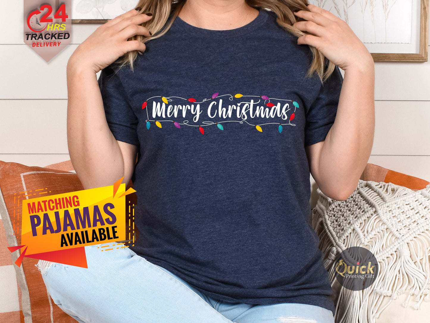 Merry Christmas Lights Shirt: Soft Cotton Holiday Tee