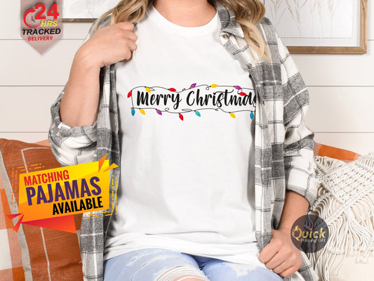 Merry Christmas Lights Shirt: Soft Cotton Holiday Tee