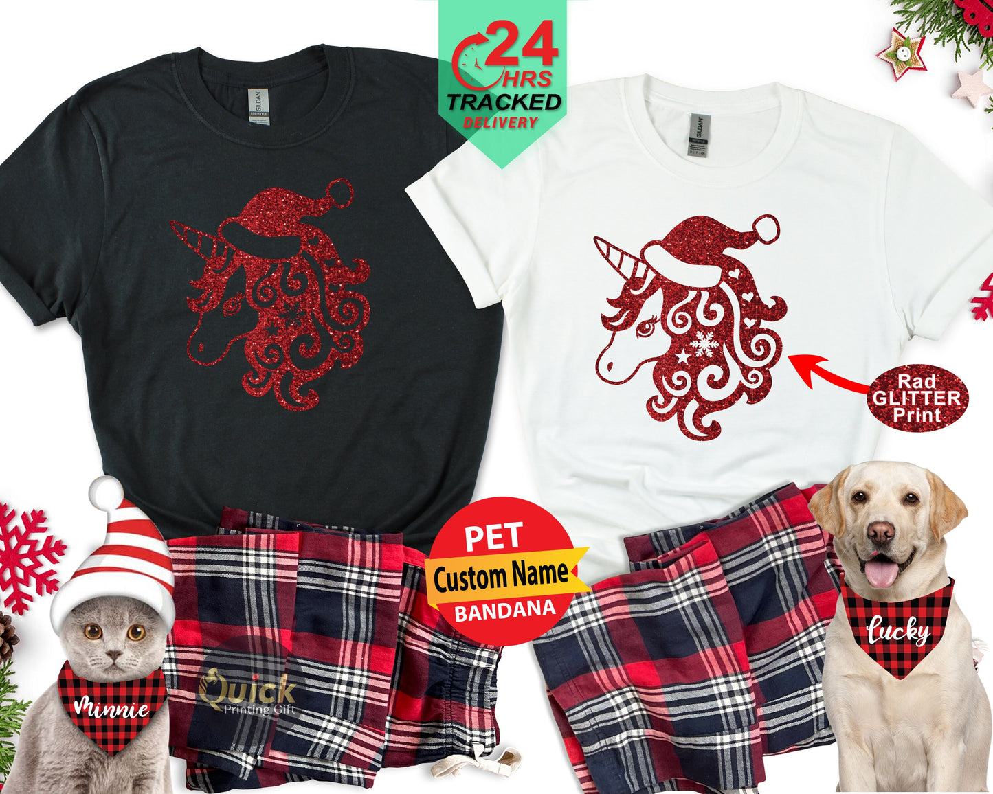 Personalized Christmas Kids T-Shirt: Reindeer or Unicorn, Matching Family Shirts
