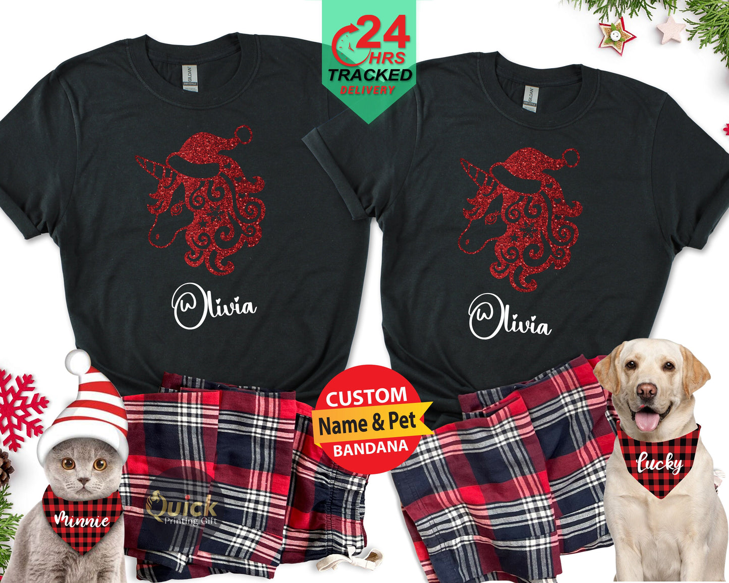 Personalized Christmas Unicorn T-Shirt: Matching Family Tees