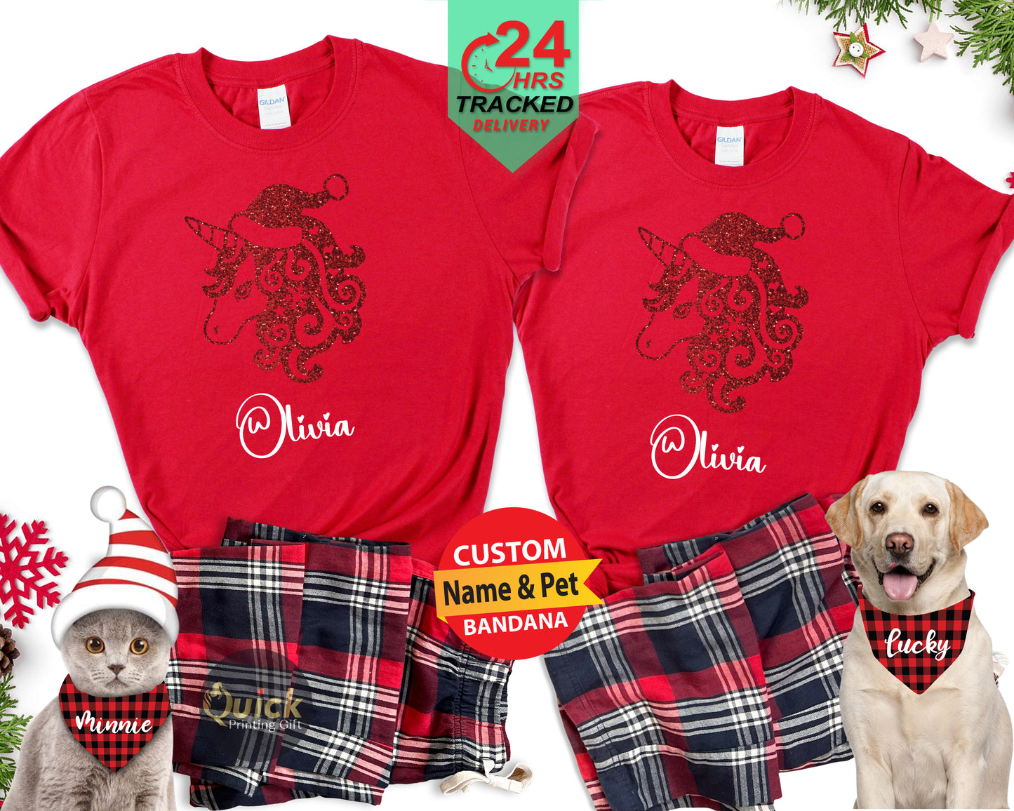 Personalized Christmas Unicorn T-Shirt: Matching Family Tees