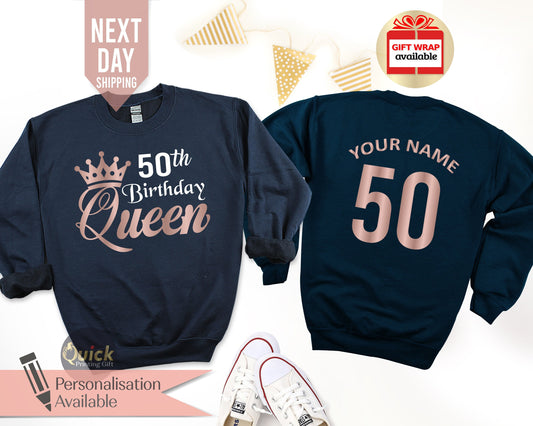 Personalized 50th Birthday Queen Sweatshirt: Custom Name Women's Jumper
