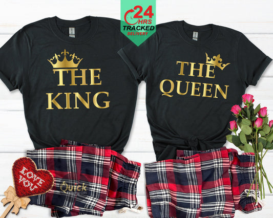King & Queen Matching Pajama Set: Flannel Bottoms, Soft Cotton Tees