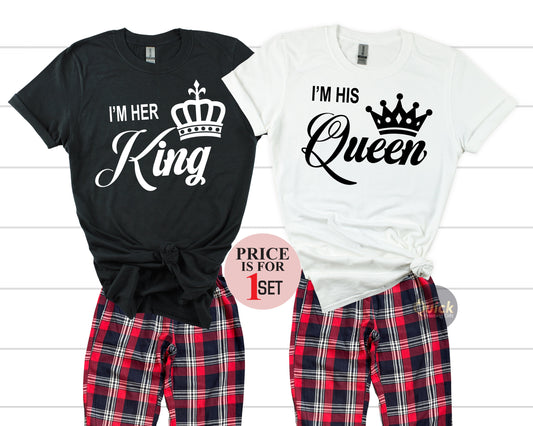 Her King His Queen Pajamas, King of Spades & Queen of Hearts, Mr and Mrs T shirt,Couple's Pajamas,Valentines Day Shirt, Anniversary gift set