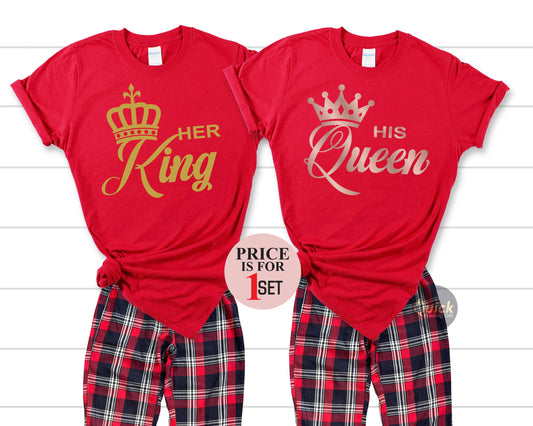 Her King His Queen Pajamas Set: Couple's Matching Shirts