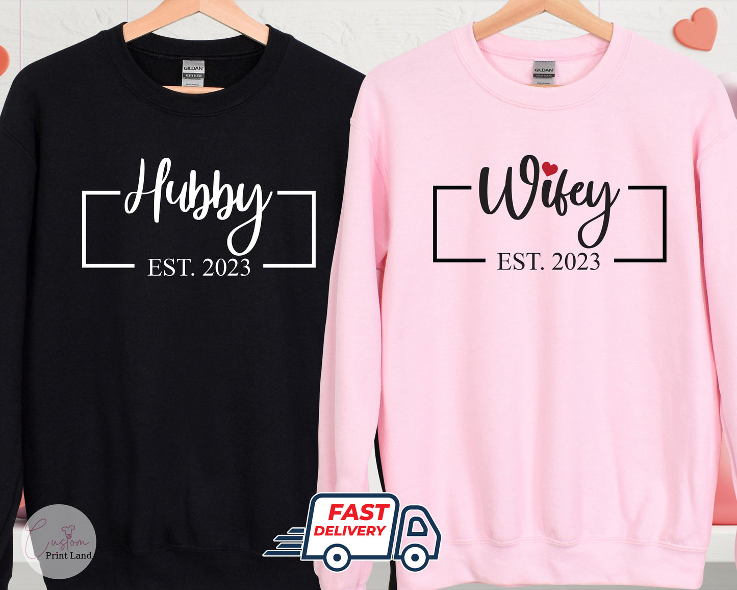 Personalized Hubby Wifey Sweatshirts: Matching Valentine's Day Couple Outfit