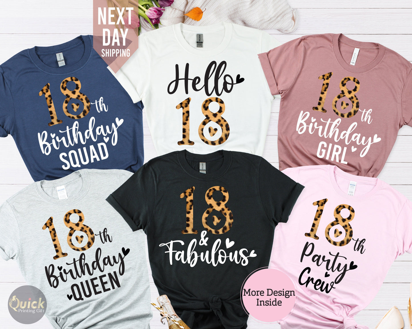 18th Birthday Leopard Print Squad Shirts: Group Party Tees