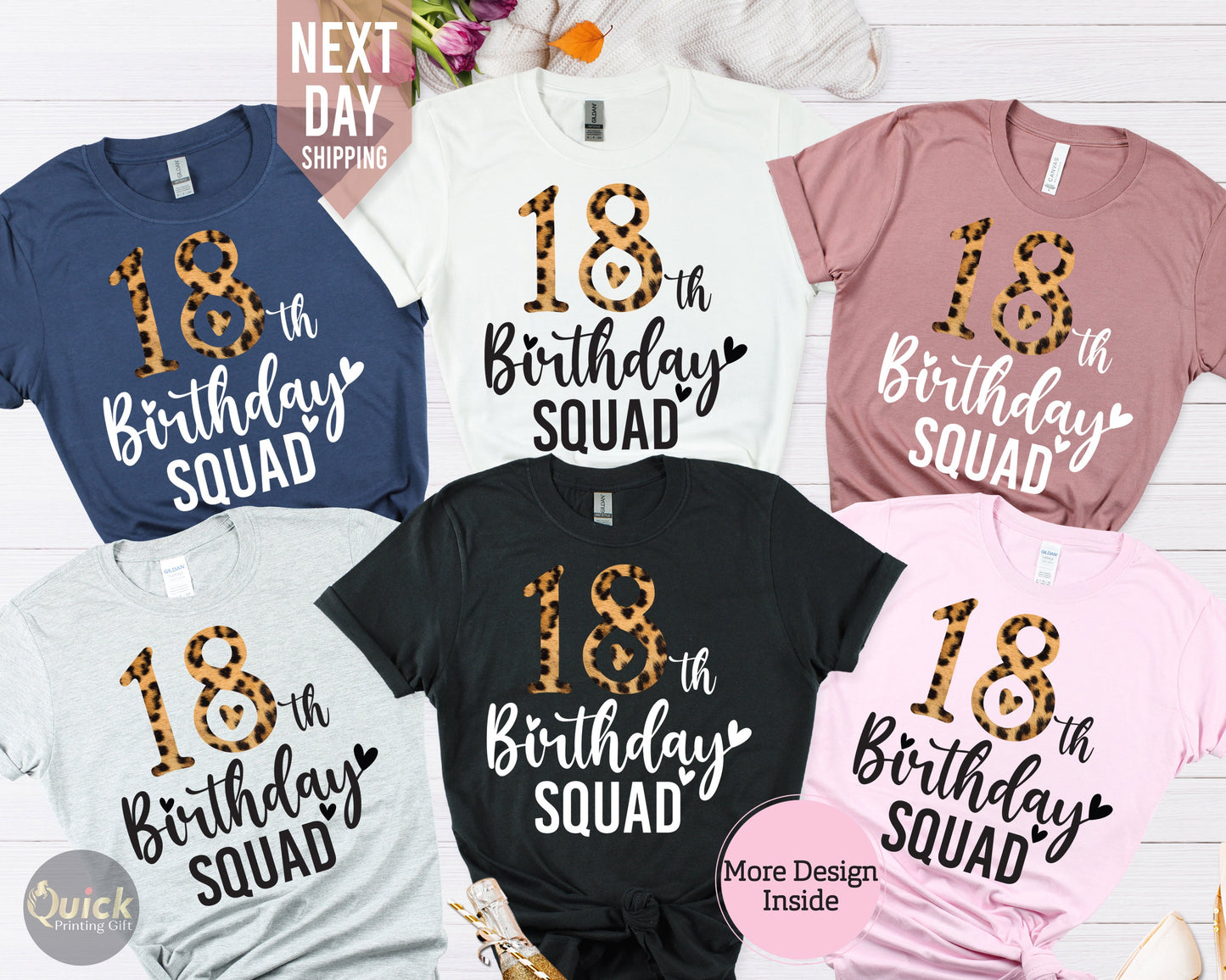 18th Birthday Leopard Print Squad Shirts: Group Party Tees