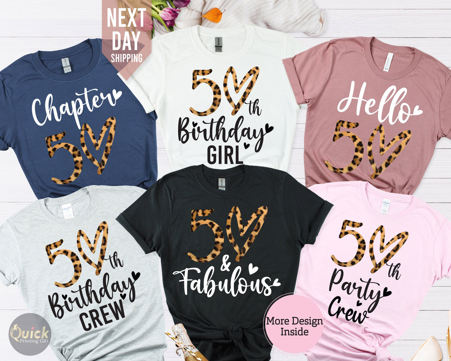 50th Birthday Shirt: Leopard Print, Group Party Tee