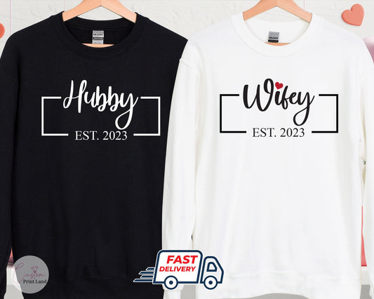 Personalized Hubby Wifey Sweatshirts: Matching Valentine's Day Couple Outfit