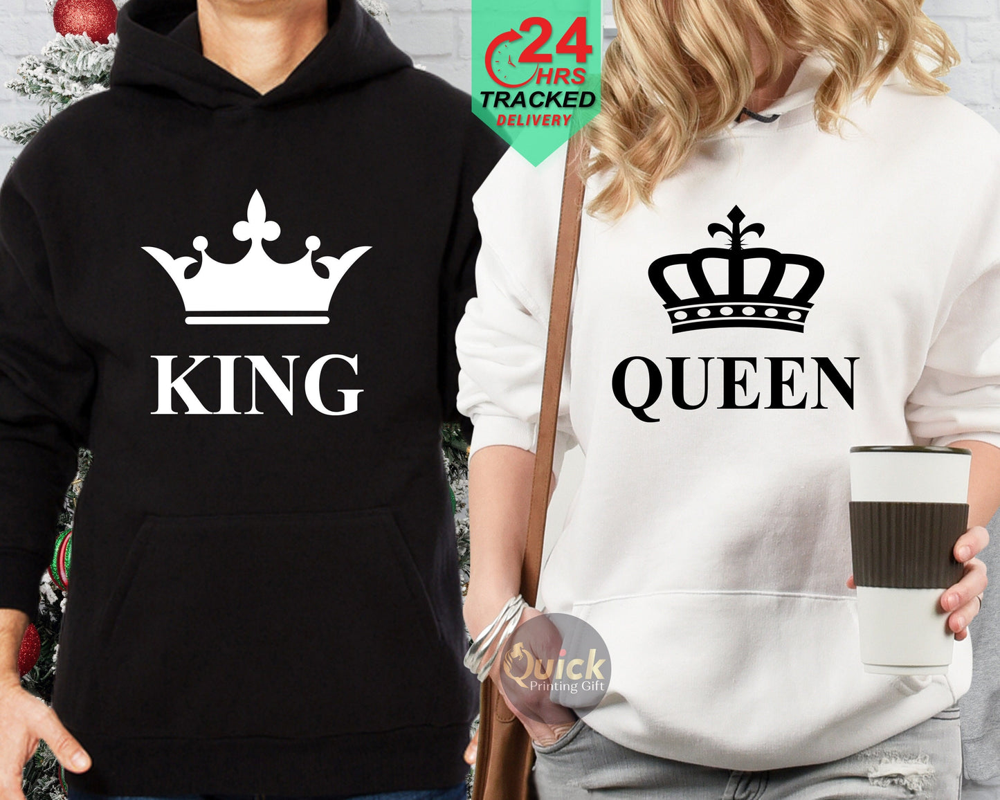 King Queen Matching Hoodies: Valentine's Day Couple Sweatshirts