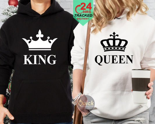 King Queen Matching Hoodies: Valentine's Day Couple Sweatshirts