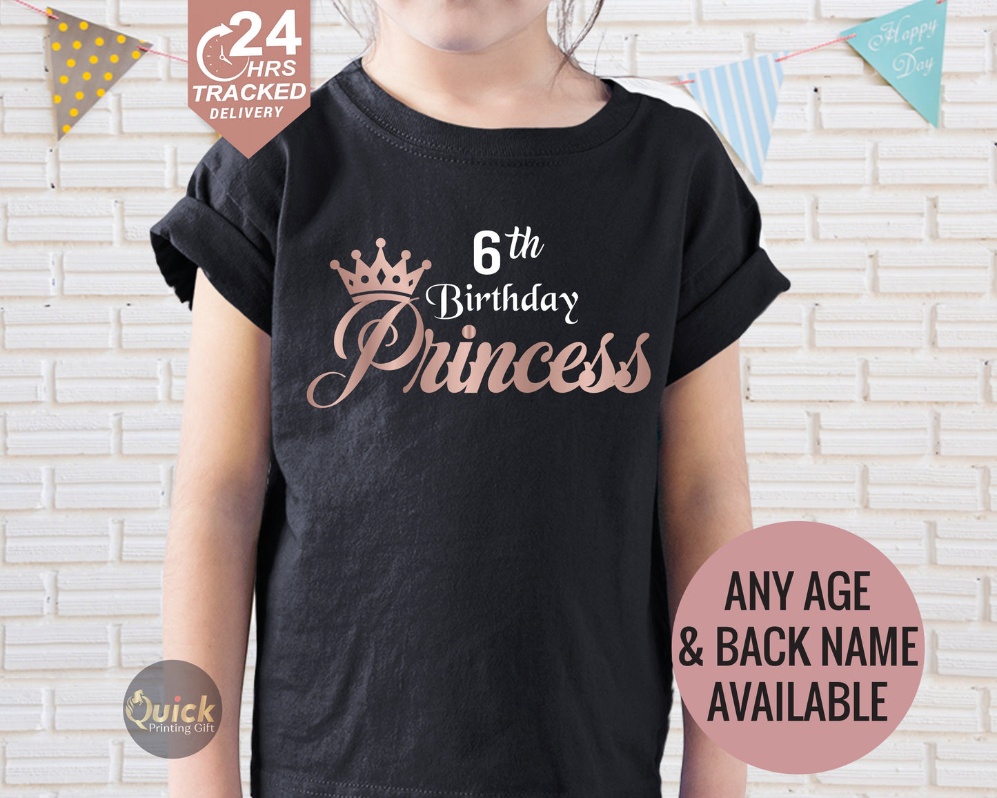 Personalized 6th Birthday Shirt: Rose Gold Princess Outfit