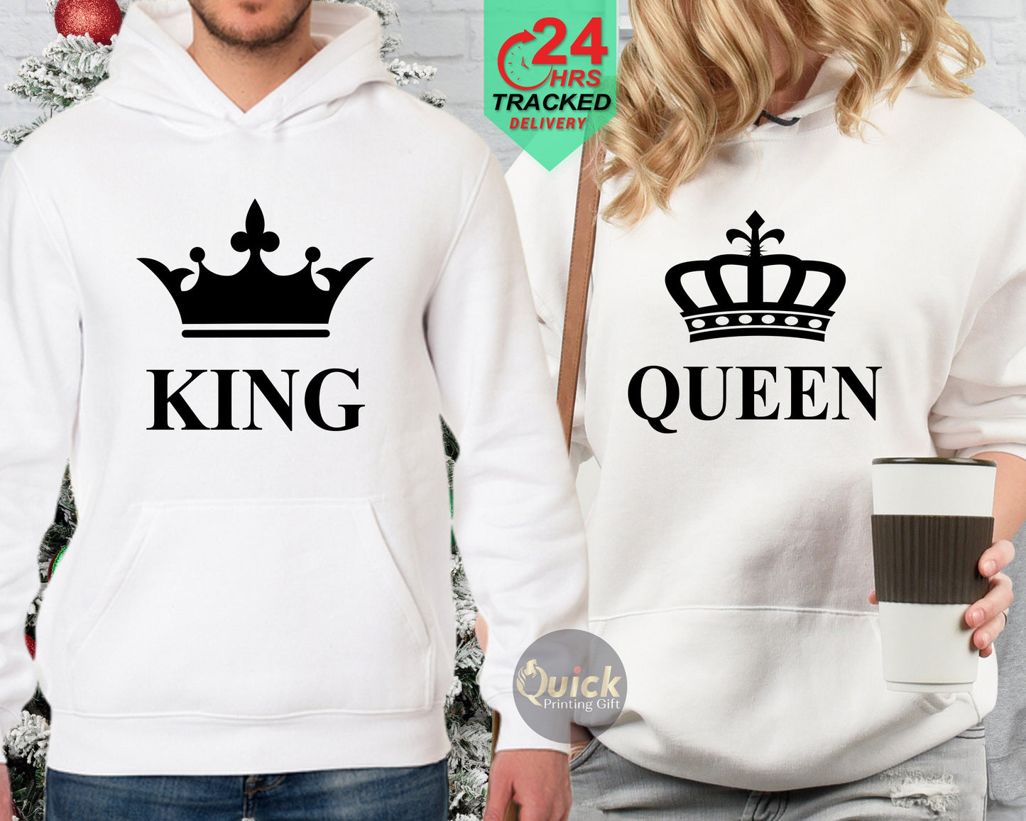King Queen Matching Hoodies: Valentine's Day Couple Sweatshirts