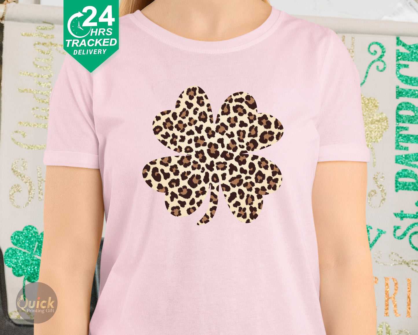 Ladies' St Patrick's Day T-Shirt: Lucky Leopard Shamrock
