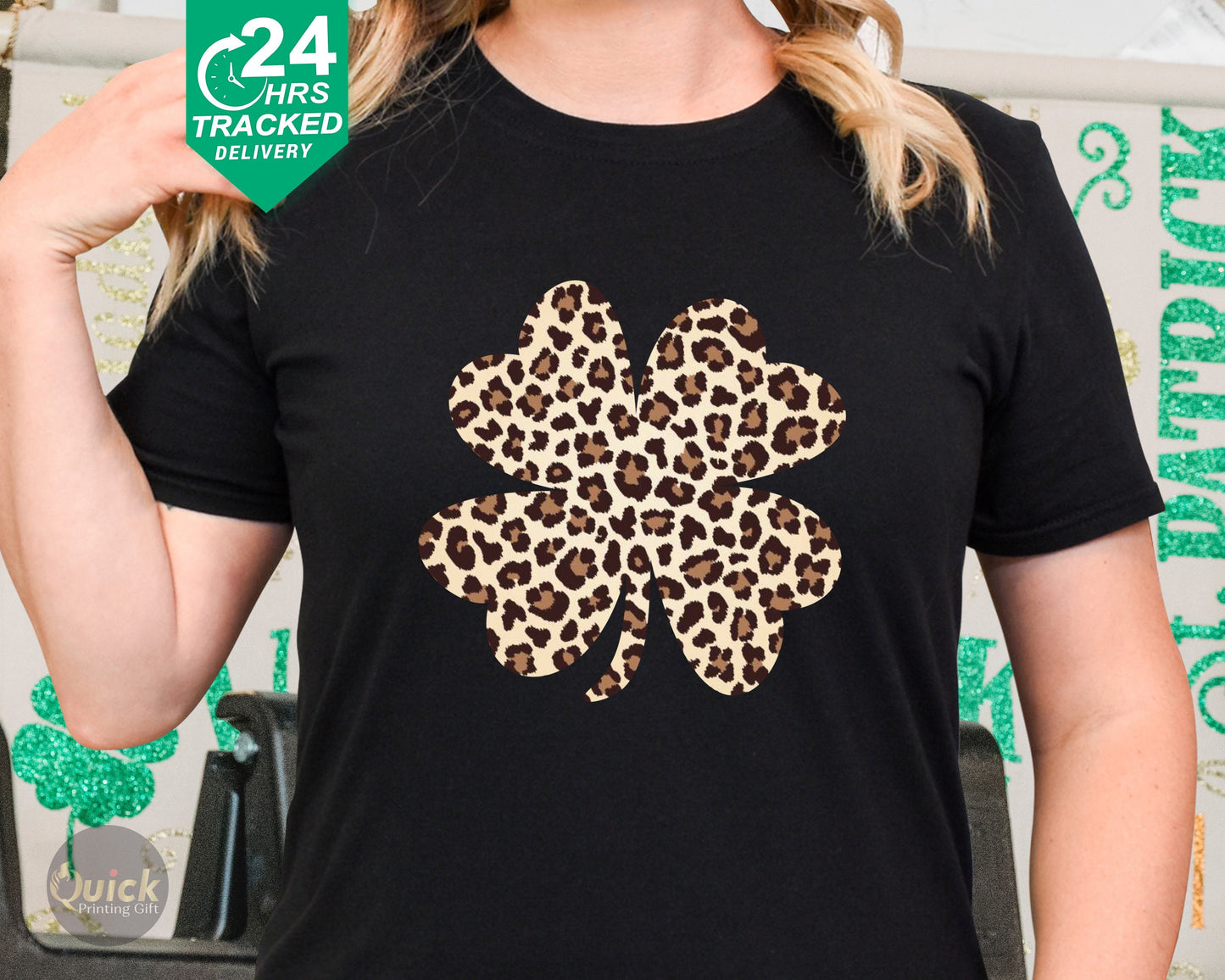 Ladies' St Patrick's Day T-Shirt: Lucky Leopard Shamrock