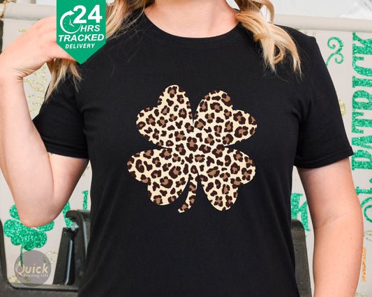 Ladies' St Patrick's Day T-Shirt: Lucky Leopard Shamrock