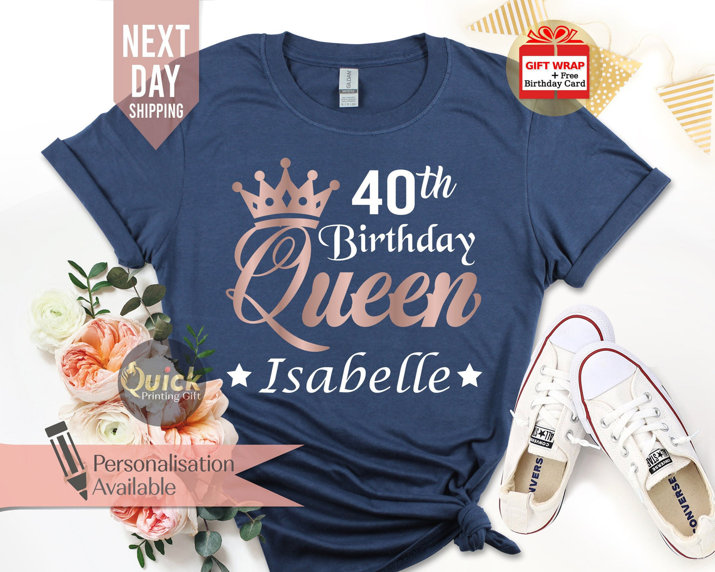 Personalized 40th Birthday Queen T-Shirt: Ladies Birthday Gift