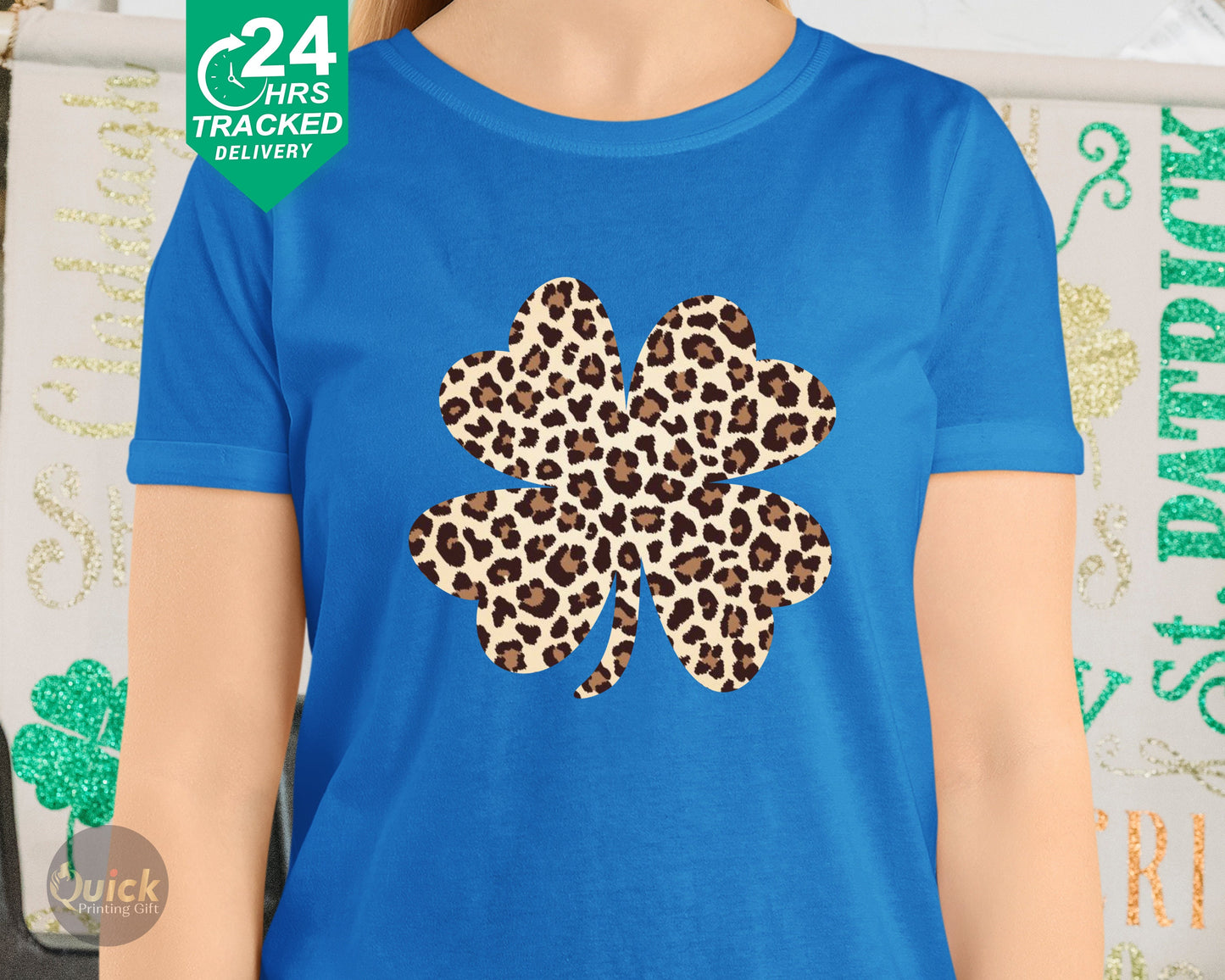 Ladies' St Patrick's Day T-Shirt: Lucky Leopard Shamrock
