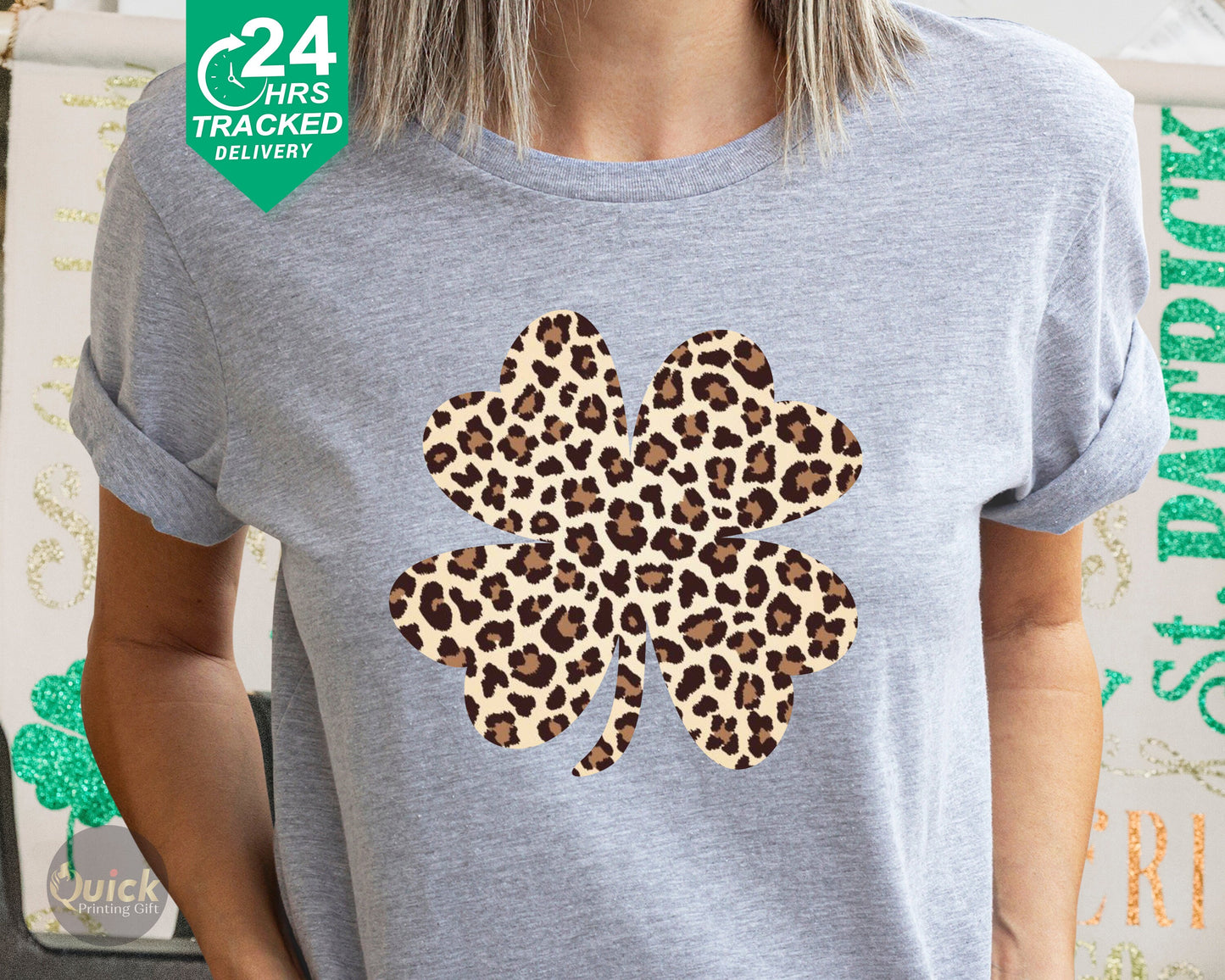 Ladies' St Patrick's Day T-Shirt: Lucky Leopard Shamrock