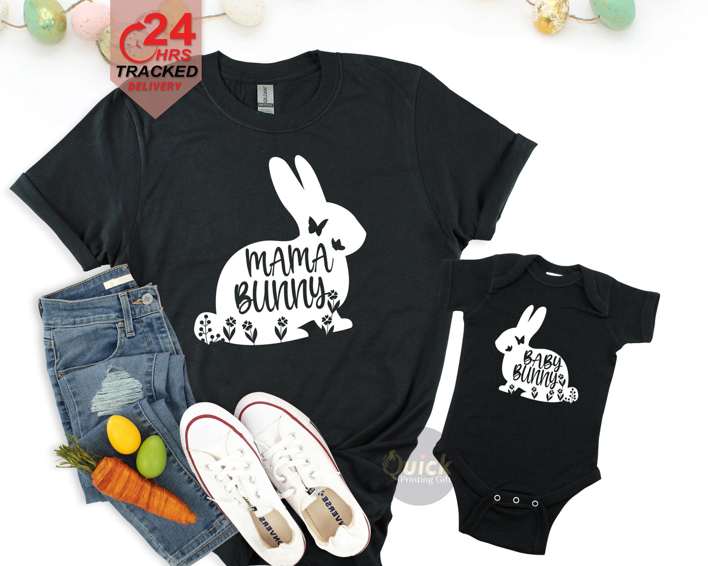 Personalised Easter Children T-Shirt, Mama Bunny Baby bunny Tshirt, Children Tshirt Bunny Tshirt, Easter present Gift,  Easter Top T-shirt
