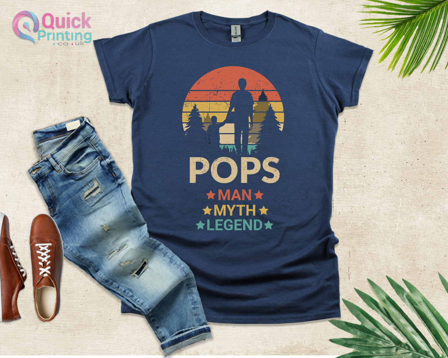 Fathers Day Pops The Man The Myth The legend sunset vintage Gift for fathers day,Cool Fun Dad Shirt,slogan T Shirt Ideal for Dad Grandfather