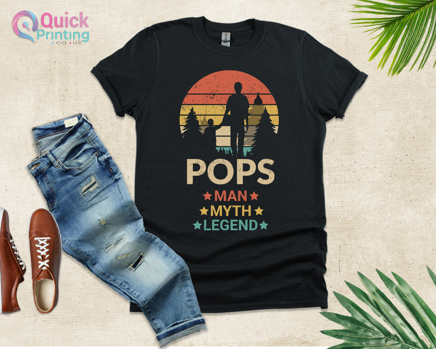 Fathers Day Pops The Man The Myth The legend sunset vintage Gift for fathers day,Cool Fun Dad Shirt,slogan T Shirt Ideal for Dad Grandfather