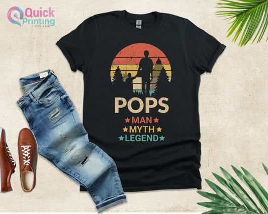 Fathers Day Pops The Man The Myth The legend sunset vintage Gift for fathers day,Cool Fun Dad Shirt,slogan T Shirt Ideal for Dad Grandfather