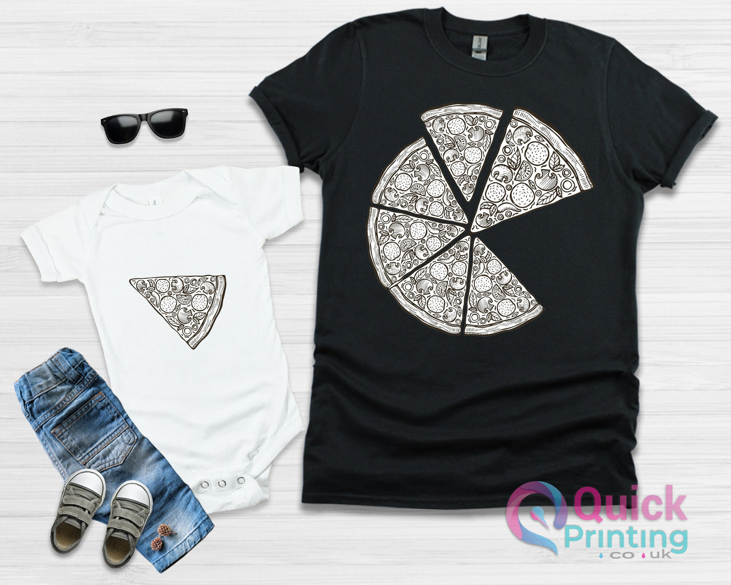Pizza Slice T-Shirt Set: Matching Father & Baby Bodysuit